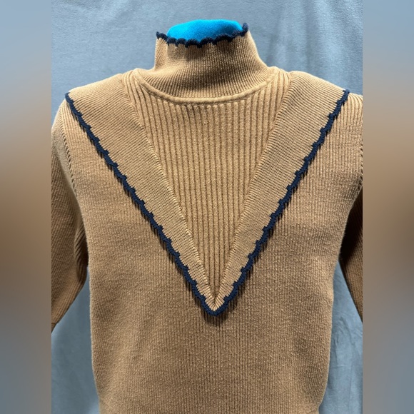 Ganni Harrison Y2K Pullover in Tobacco Brown w/ Navy Details S/M (no tags) - Picture 4 of 8